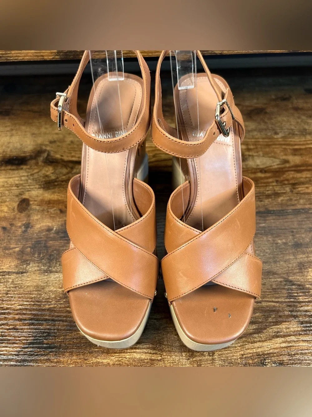 Gianni Bini Sandals High Wedge Platform Brown Leather Women's 8.5
